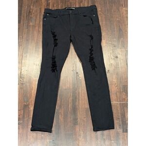 Express Jeans Womens 12 Black Stretch Mid Rise Legging Skinny Distressed Ripped